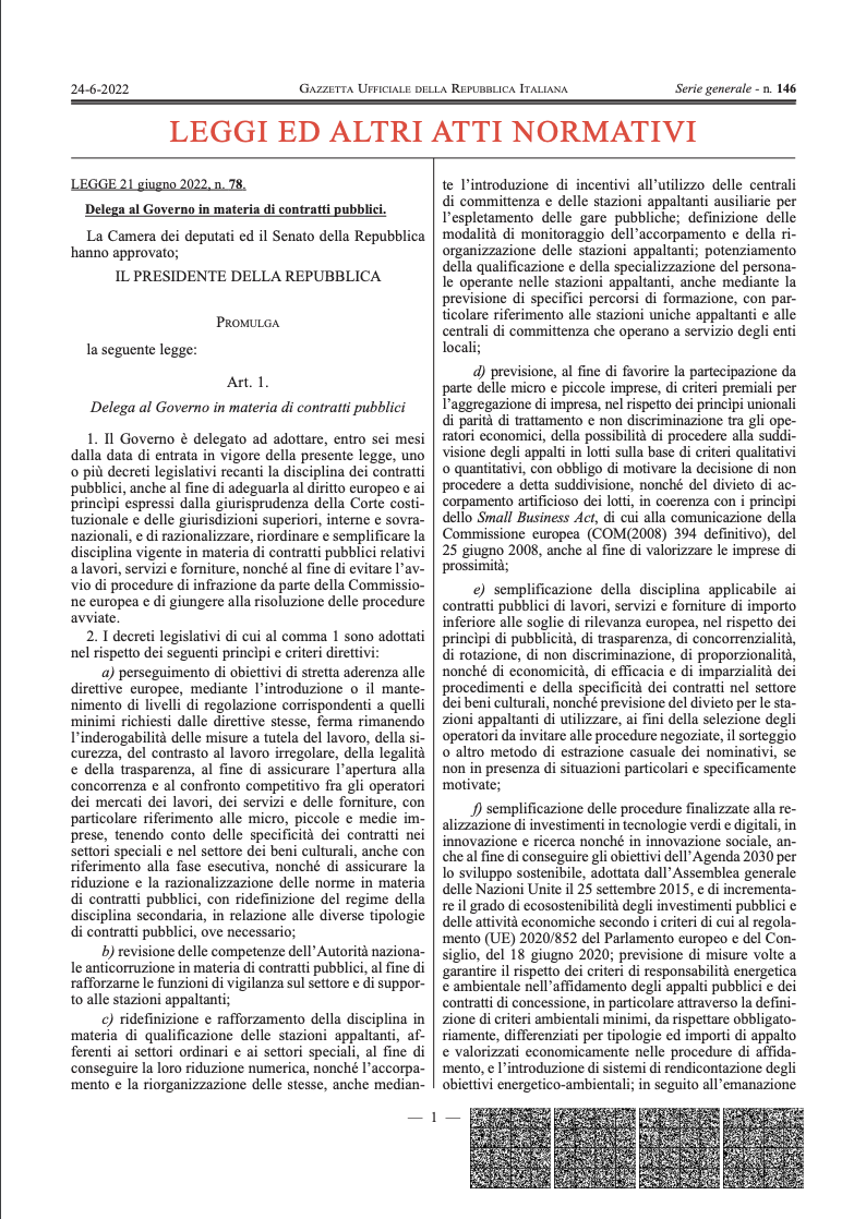 La Delega in materia di Contratti Pubblici - gazzetta ufficiale La Delega in materia di Contratti Pubblici