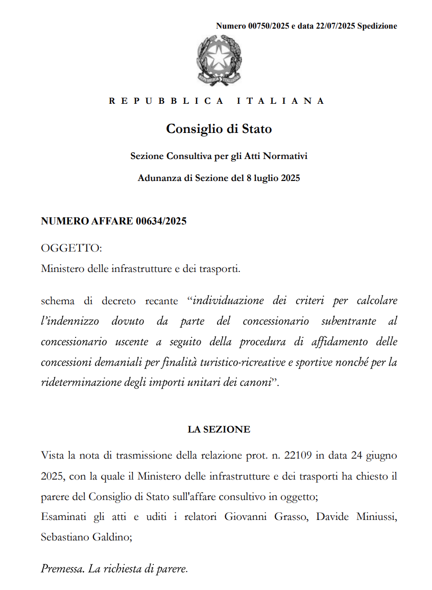 Decreto Indennizzi Concessioni Balneari MIT Consiglio di Stato